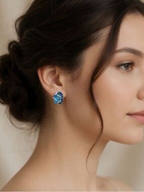 Artesian Ocean Blue Topaz Cushion Gemstone SS925 Earrings 8Ct